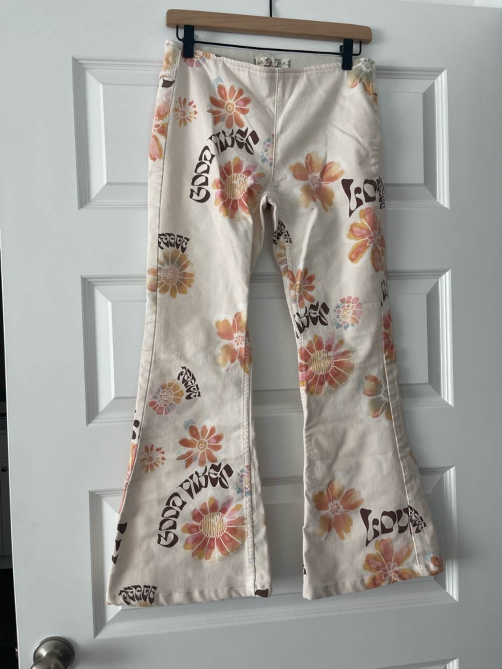 Free People Cream Floral Print Flare Jeans